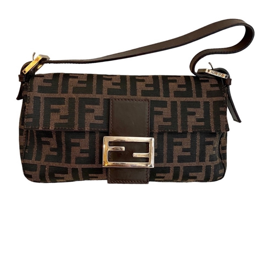 Fendi Baguette Zucca Cavnas Brown Purse Vintage Monogram Italy